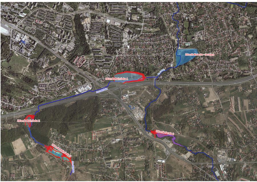 Mapa Kraków Bieżanów zbiorniki